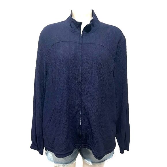 Orvis navy blue light weight mock neck  seersucker zip up jacket XL - Picture 1 of 6